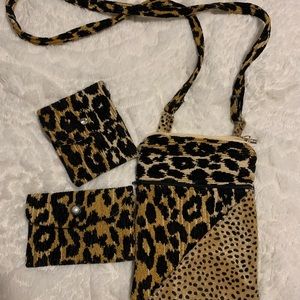 Black, Carmel and white Leopard crossbody purse